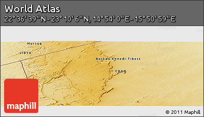 Physical Panoramic Map of the Area around 22° 53' 22" N, 15° 22' 30" E
