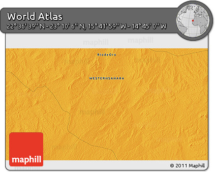 Political 3D Map of the Area around 22° 53' 22" N, 15° 13' 29" W