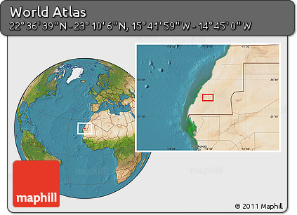 Satellite Location Map of the Area around 22° 53' 22" N, 15° 13' 29" W
