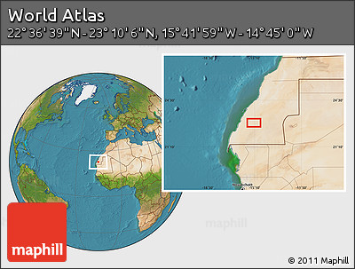 Satellite Location Map of the Area around 22° 53' 22" N, 15° 13' 29" W