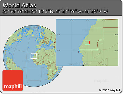 Savanna Style Location Map of the Area around 22° 53' 22" N, 15° 13' 29" W