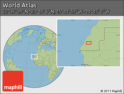 Savanna Style Location Map of the Area around 22° 53' 22" N, 15° 13' 29" W