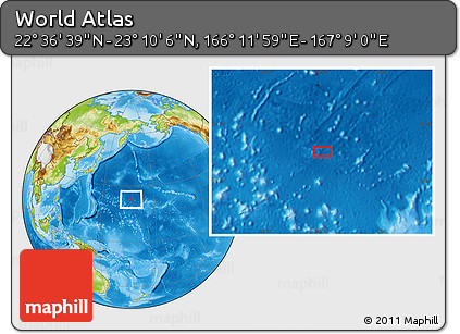 Physical Location Map of the Area around 22° 53' 22" N, 166° 40' 30" E