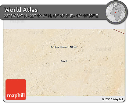 Satellite 3D Map of the Area around 22° 53' 22" N, 16° 13' 30" E