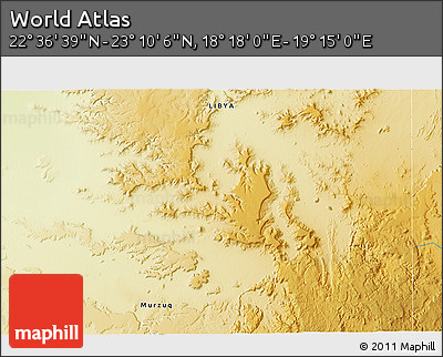 Physical 3D Map of the Area around 22° 53' 22" N, 18° 46' 29" E