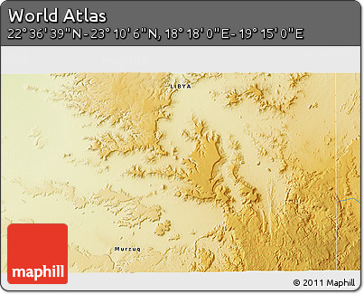 Physical 3D Map of the Area around 22° 53' 22" N, 18° 46' 29" E