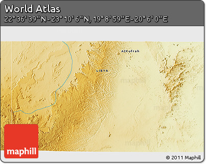 Physical 3D Map of the Area around 22° 53' 22" N, 19° 37' 30" E
