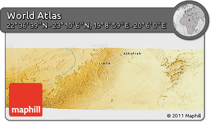 Physical Panoramic Map of the Area around 22° 53' 22" N, 19° 37' 30" E