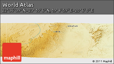 Physical Panoramic Map of the Area around 22° 53' 22" N, 19° 37' 30" E