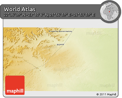 Physical 3D Map of the Area around 22° 53' 22" N, 26° 25' 29" E