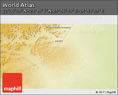 Physical 3D Map of the Area around 22° 53' 22" N, 26° 25' 29" E