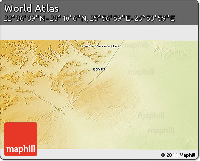 Physical 3D Map of the Area around 22° 53' 22" N, 26° 25' 29" E
