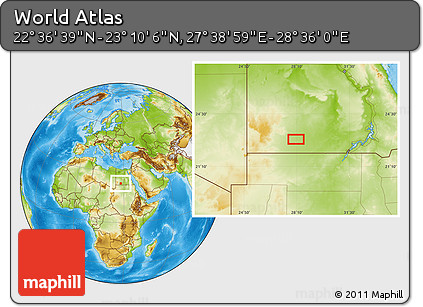 Physical Location Map of the Area around 22° 53' 22" N, 28° 7' 30" E