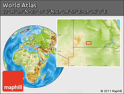 Physical Location Map of the Area around 22° 53' 22" N, 28° 7' 30" E