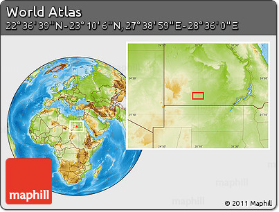Physical Location Map of the Area around 22° 53' 22" N, 28° 7' 30" E