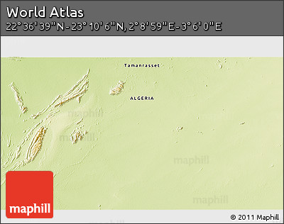Physical 3D Map of the Area around 22° 53' 22" N, 2° 37' 30" E