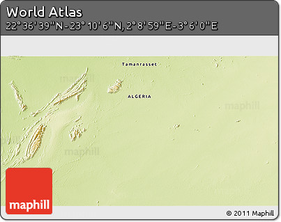 Physical 3D Map of the Area around 22° 53' 22" N, 2° 37' 30" E