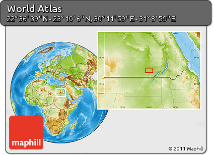 Physical Location Map of the Area around 22° 53' 22" N, 30° 40' 29" E