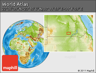 Physical Location Map of the Area around 22° 53' 22" N, 30° 40' 29" E