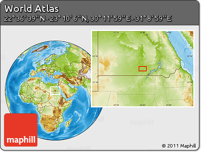 Physical Location Map of the Area around 22° 53' 22" N, 30° 40' 29" E