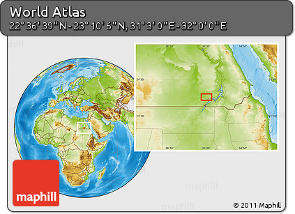 Physical Location Map of the Area around 22° 53' 22" N, 31° 31' 29" E