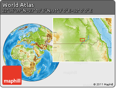 Physical Location Map of the Area around 22° 53' 22" N, 31° 31' 29" E