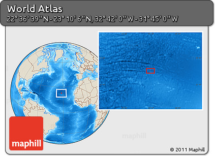 Shaded Relief Location Map of the Area around 22° 53' 22" N, 32° 13' 30" W