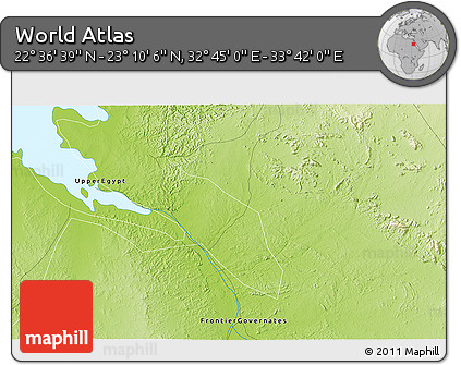Physical 3D Map of the Area around 22° 53' 22" N, 33° 13' 30" E
