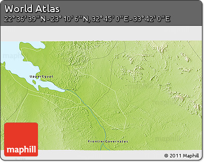 Physical 3D Map of the Area around 22° 53' 22" N, 33° 13' 30" E