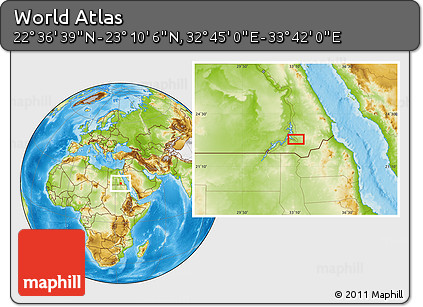 Physical Location Map of the Area around 22° 53' 22" N, 33° 13' 30" E