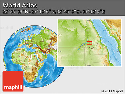 Physical Location Map of the Area around 22° 53' 22" N, 33° 13' 30" E
