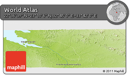 Physical Panoramic Map of the Area around 22° 53' 22" N, 33° 13' 30" E