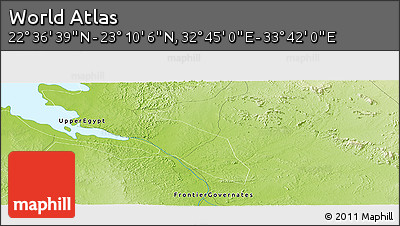 Physical Panoramic Map of the Area around 22° 53' 22" N, 33° 13' 30" E