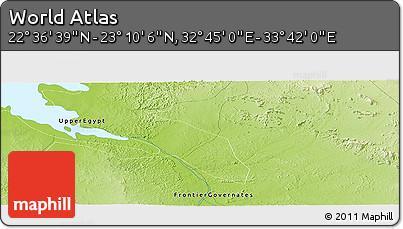 Physical Panoramic Map of the Area around 22° 53' 22" N, 33° 13' 30" E