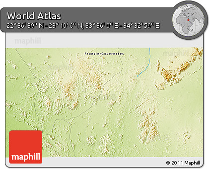 Physical 3D Map of the Area around 22° 53' 22" N, 34° 4' 30" E