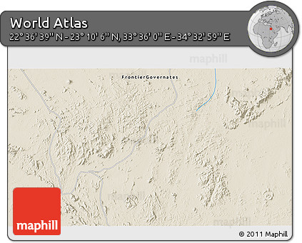 Shaded Relief 3D Map of the Area around 22° 53' 22" N, 34° 4' 30" E