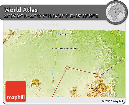 Physical 3D Map of the Area around 22° 53' 22" N, 34° 55' 29" E