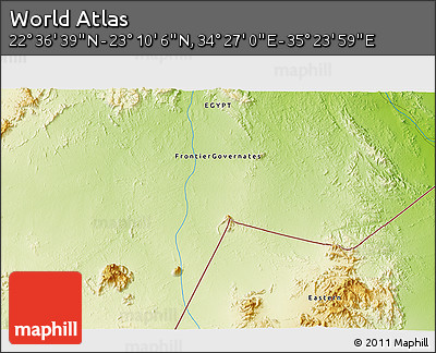 Physical 3D Map of the Area around 22° 53' 22" N, 34° 55' 29" E