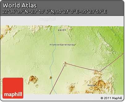 Physical 3D Map of the Area around 22° 53' 22" N, 34° 55' 29" E