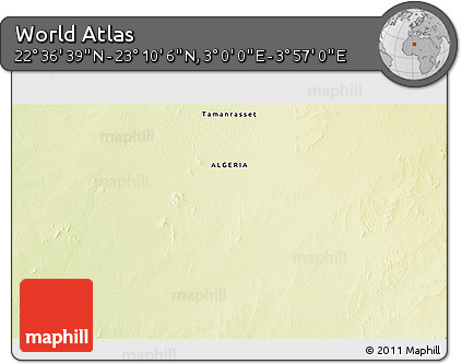 Physical 3D Map of the Area around 22° 53' 22" N, 3° 28' 30" E