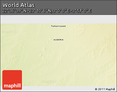 Physical 3D Map of the Area around 22° 53' 22" N, 3° 28' 30" E