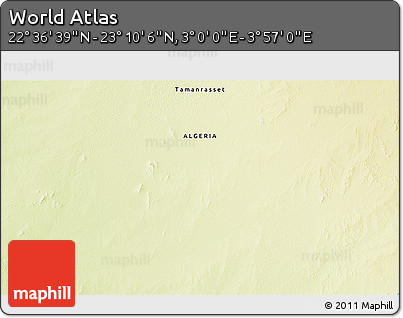 Physical 3D Map of the Area around 22° 53' 22" N, 3° 28' 30" E