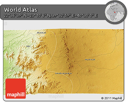 Physical 3D Map of the Area around 22° 53' 22" N, 40° 1' 29" E