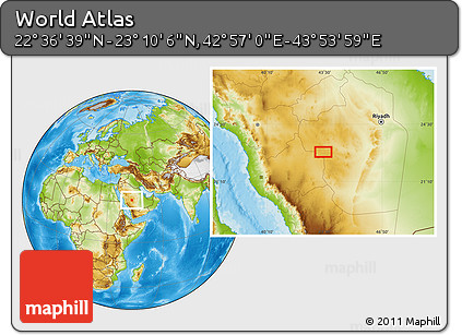 Physical Location Map of the Area around 22° 53' 22" N, 43° 25' 29" E
