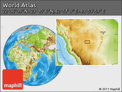 Physical Location Map of the Area around 22° 53' 22" N, 43° 25' 29" E