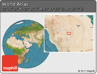 Satellite Location Map of the Area around 22° 53' 22" N, 44° 16' 29" E