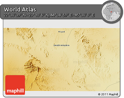 Physical 3D Map of the Area around 22° 53' 22" N, 45° 7' 30" E