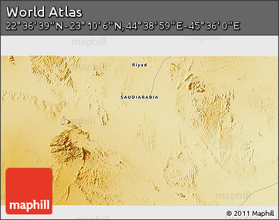 Physical 3D Map of the Area around 22° 53' 22" N, 45° 7' 30" E