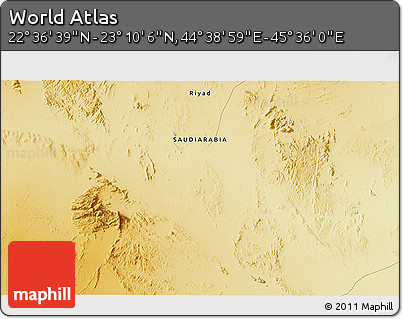 Physical 3D Map of the Area around 22° 53' 22" N, 45° 7' 30" E