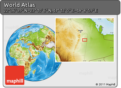 Physical Location Map of the Area around 22° 53' 22" N, 47° 40' 29" E
